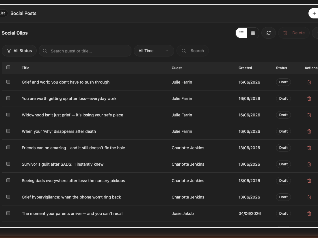 Ready-to-publish social posts generated from episodes
